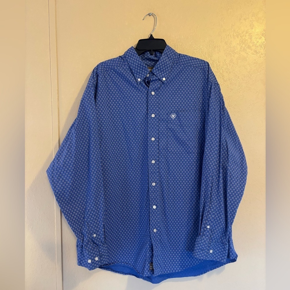 Ariat mens Brycen Stretch Classic Long Sleeve Carbon Blue Shirt sz XXL
